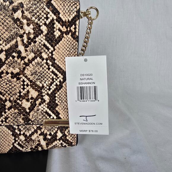 Steve Madden Crossbody Bag or Clutch Brown Tan Snake Print Natural BShannon NWT - Picture 4 of 16